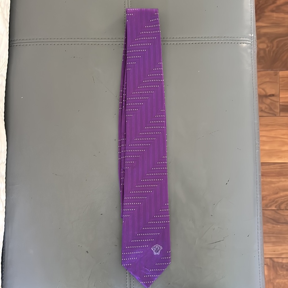 Versace Men’s Tie - Dark Purple - 100% Silk - Made in Italy